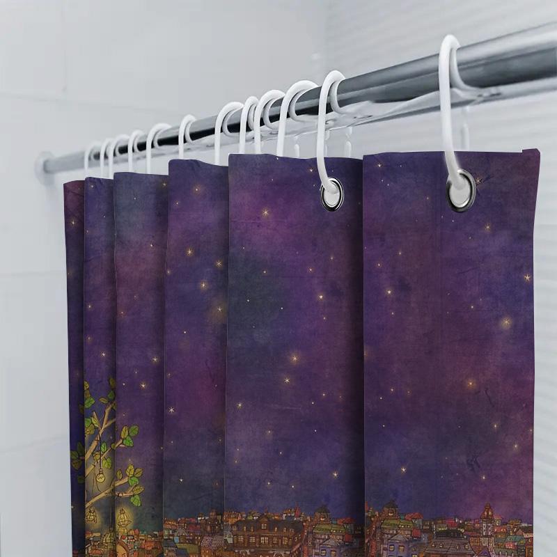 Anime Couple Landscape Shower Curtain Romantic City View Decor Bathroom Fabric Backdrop Wall Tapestry Home Decor