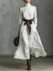 2025 Women's High Neck Long Sleeve Midi Dress with Color Block Belt