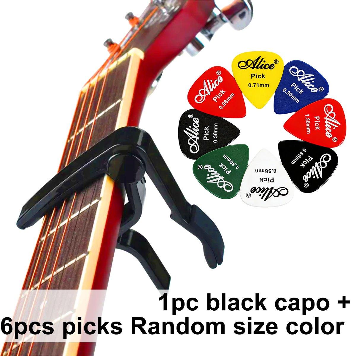 

Black Alloy Quick Change Guitar Capo with 6 Picks - Precision Control for Acoustic & Electric Guitars ZSY