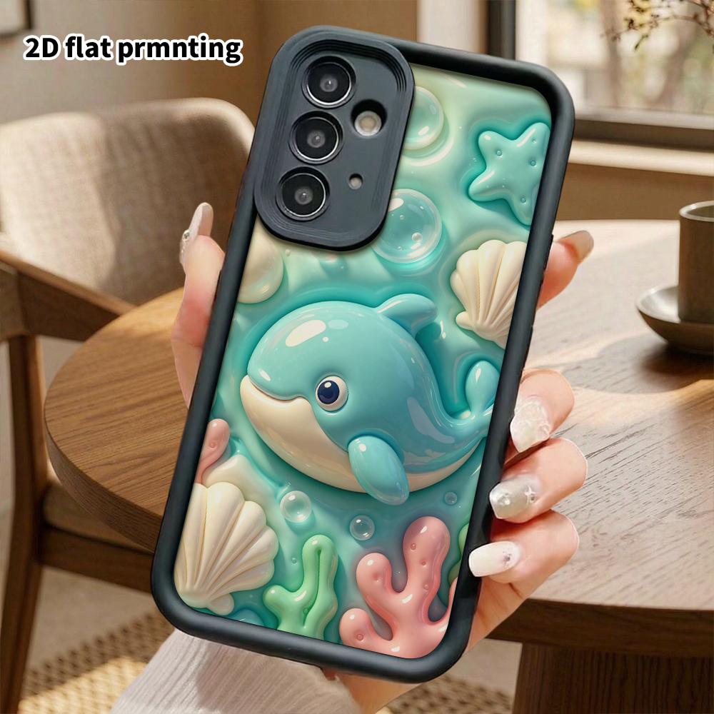 Phone case: 2D flat, suitable for Samsung Galaxy A34 A35 M05 M06 S20 S22 S21 FE Plus 5G protective case, cute rounded little whale, perfect Christmas