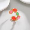Best-Selling Retro Hong Kong Style 18K Gold Open Ring with Geometric Color Block Enamel and Colorfast Titanium Steel