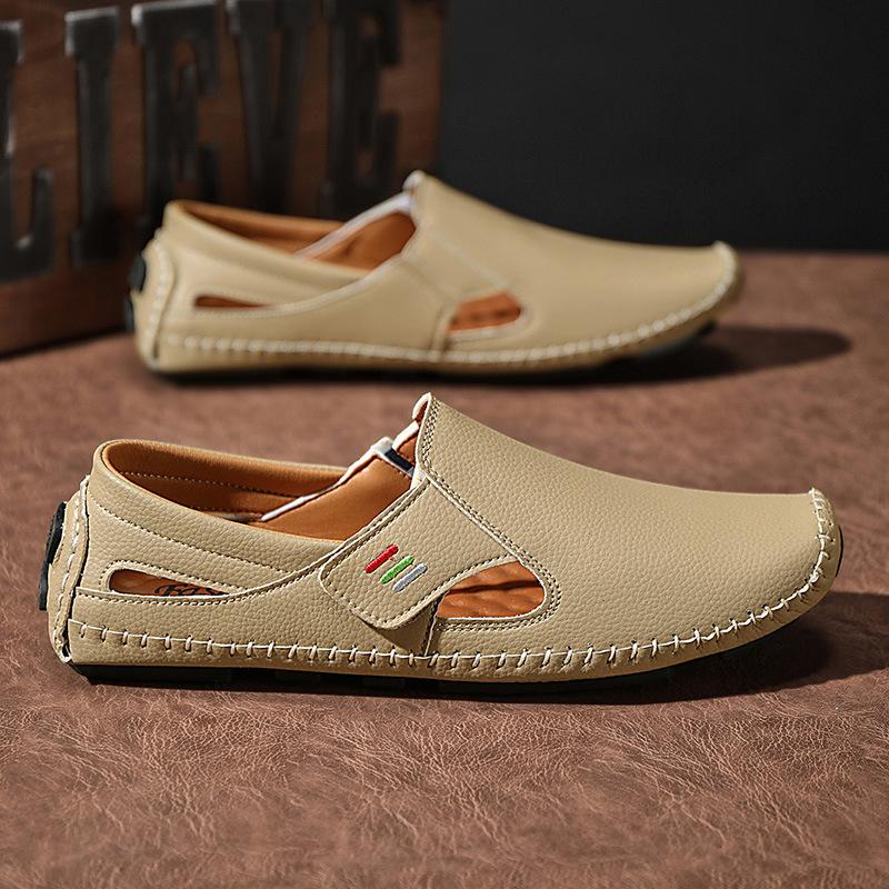 Casual men's shoes shoes leather shoes comfortable lazy driving shoes buckle hand-sewn beanie shoes men
