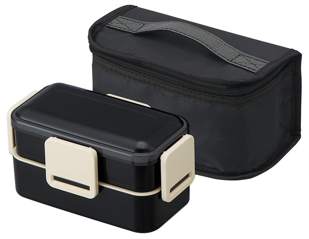 Skater Dishwasher-Safe 2-Tier Fluffy Bento Box, Black, 850ml, with Dome-Shaped Lid and Insulated Bag, Made in Japan (KCPFLW9AG573422)