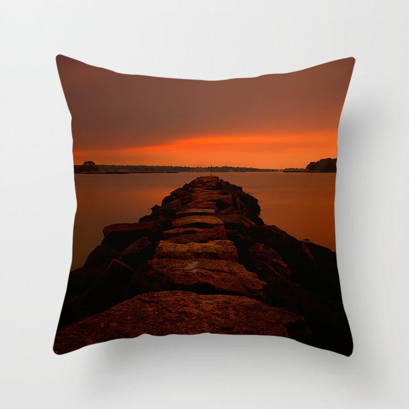 Sunset Sunset Beach Scenery Printed Pillow Cover Sofa Decoration Car Office Seat Cushion Cover Room Home Decor Pillow Cover