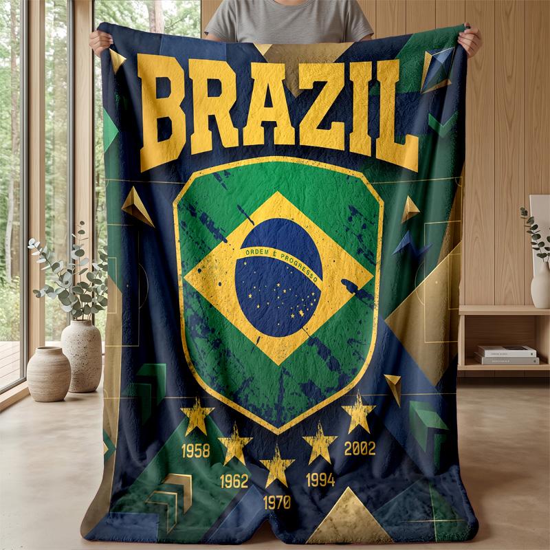 Couverture Flottante Imprimée Football Brésilien Douce pour la Peau Chaude Décorative pour Canapé Lit Intérieur Utilisation Quotidienne