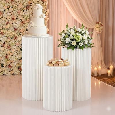 Witte Kartonnen Cilinder Sokkel Stands Voor Bruidstaart Bloemen Display Feest Dessert Tafel Decoratie 3 Set Opvouwbaar