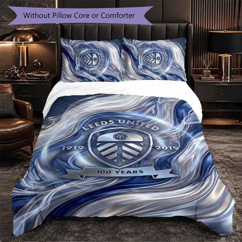 Leeds United Football 3 Piece Bedding Set Soft Duvet Cover Set with Pillowcases Printed Bedroom Decor Set for Home