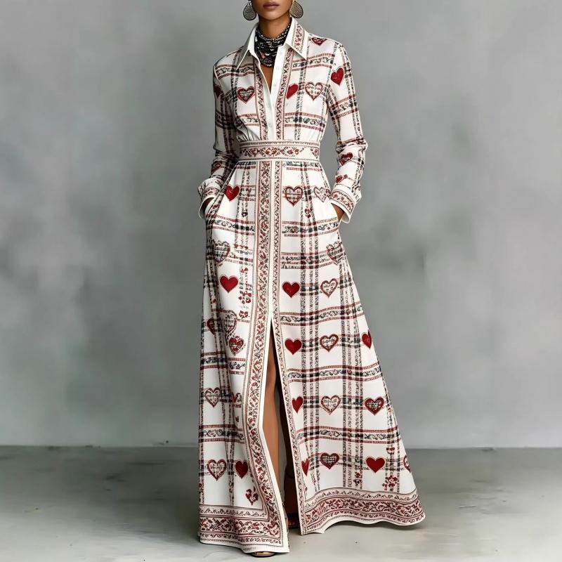 Women'S Casual Fashion R-Neck Long Sleeve Retro Christmas Print Retro Dress
