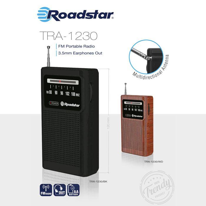 Radio FM Analogique Portable, Fonctionnant sur Piles, Prise Casque Petite Légère Roadstar TRA-1230BK Noir 33093