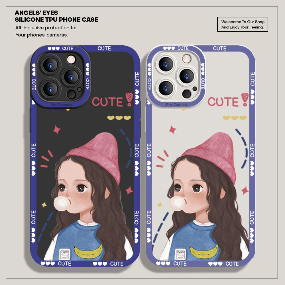 For iPhone 16 15 14 Pro Max Redmi Note 13 12 Pro Samsung S25 S24 Ultra A13 A14 A15 A16 Soft Full Lens Protect Cartoon Girl Pattern Phone Case