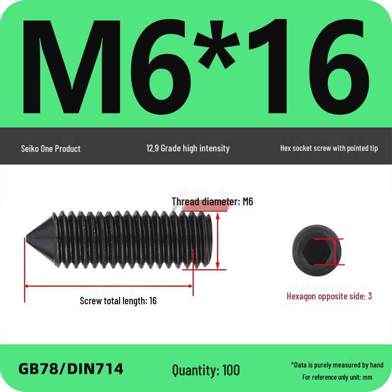 12.9 Grade Pointed Set Screw Grub Set: Headless Screws M3 M4 M5 M6 M8 M10