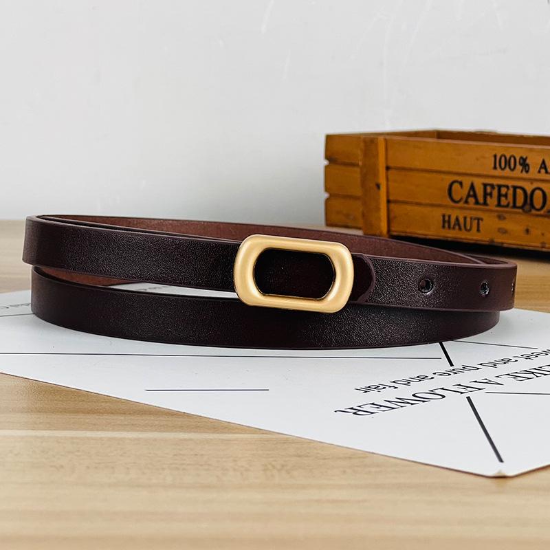 Women's Leather Decorative Buckle Pull-Through Waistband Belt for Skirts and Suits - Punch-Free Design.