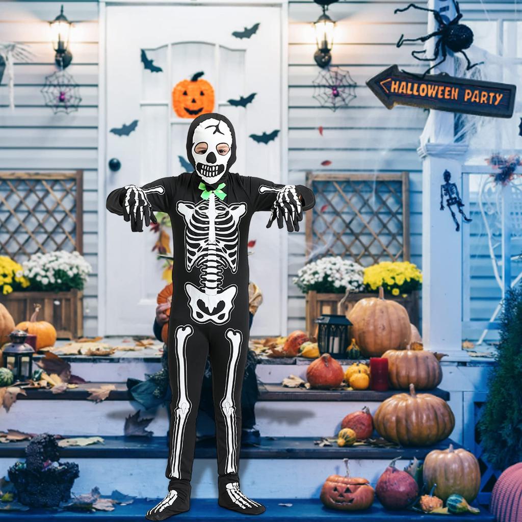 Halloween Cosplay Costume for Kids Skeleton Costume Scream Grim Reaper Costume Ghost Cape Costume for Kids Unisex School Festival Cultural Festival