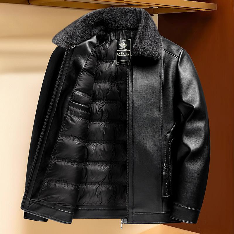 Winter Faux Leather Motorcycle Jackets for Men Warm Quilted Bomber Jacket Vintage Coats Outwear Men's Casual PU Leather Work Outwear Jacket