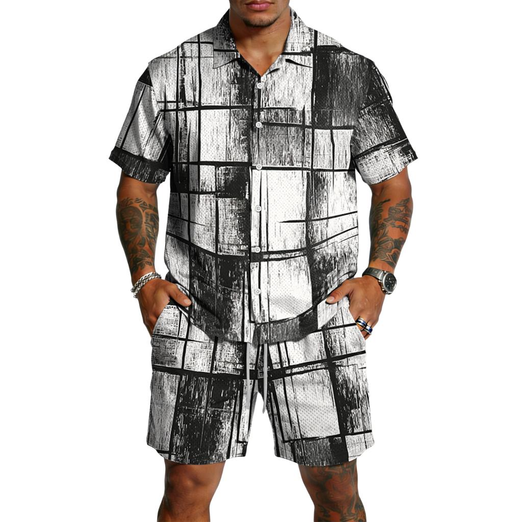 Men's Casual Lightweight Breathable Short-Sleeve Shirt And Shorts Set