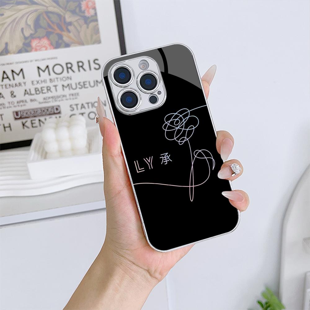 N183 Love Yourself Flower Phone Case for iPhone 16 15 Pro Max Samsung S24 S23 Ultra A54 A35 Xiaomi Redmi Note 13 Pro Plated Frame Tempered Glass Cover