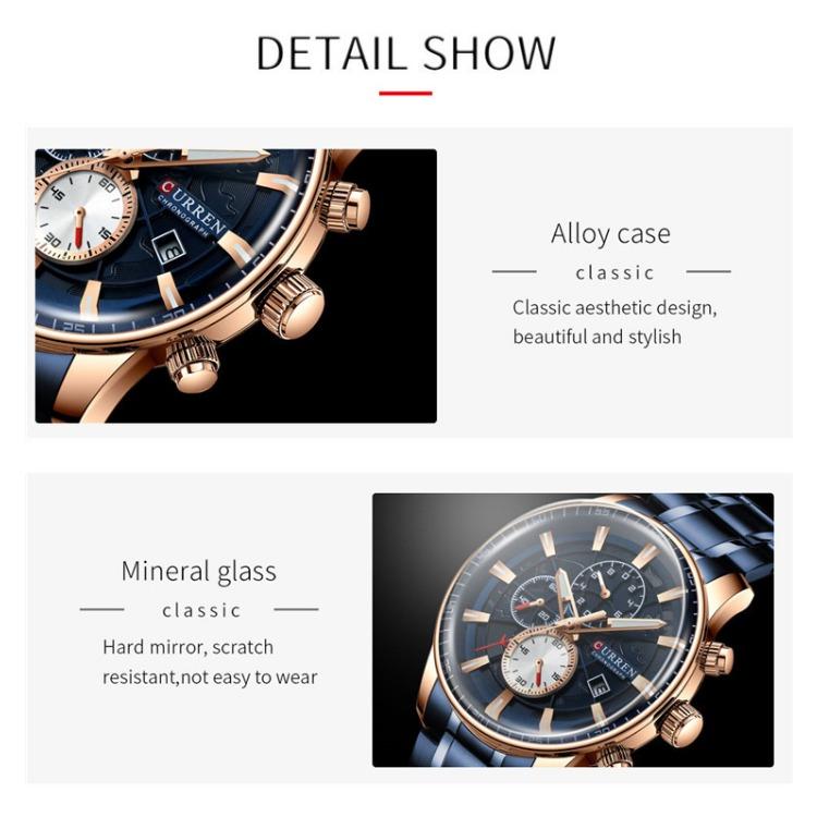 CURREN Men's Calendar Watch with Steel Business Waterproof Quartz Watch