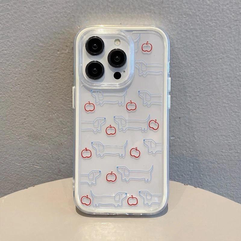Simple Line Apple Dachshund Suitable for iPhone17/16promax Mobile Phone Case 14/15 2-in-1 13 Sets