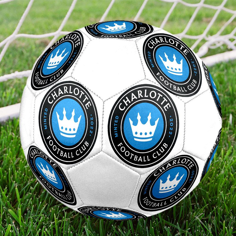 Charlotte FC Size 5 Soccer Ball, Machine-Stitched PVC, Durable & High Bounce, All Ages Fit, Fan Merchandise, Matches & Outdoor Use.