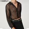INCERUN Summer Men Mesh Crop Priehľadné Crop Topy s kapucňou, priehľadné