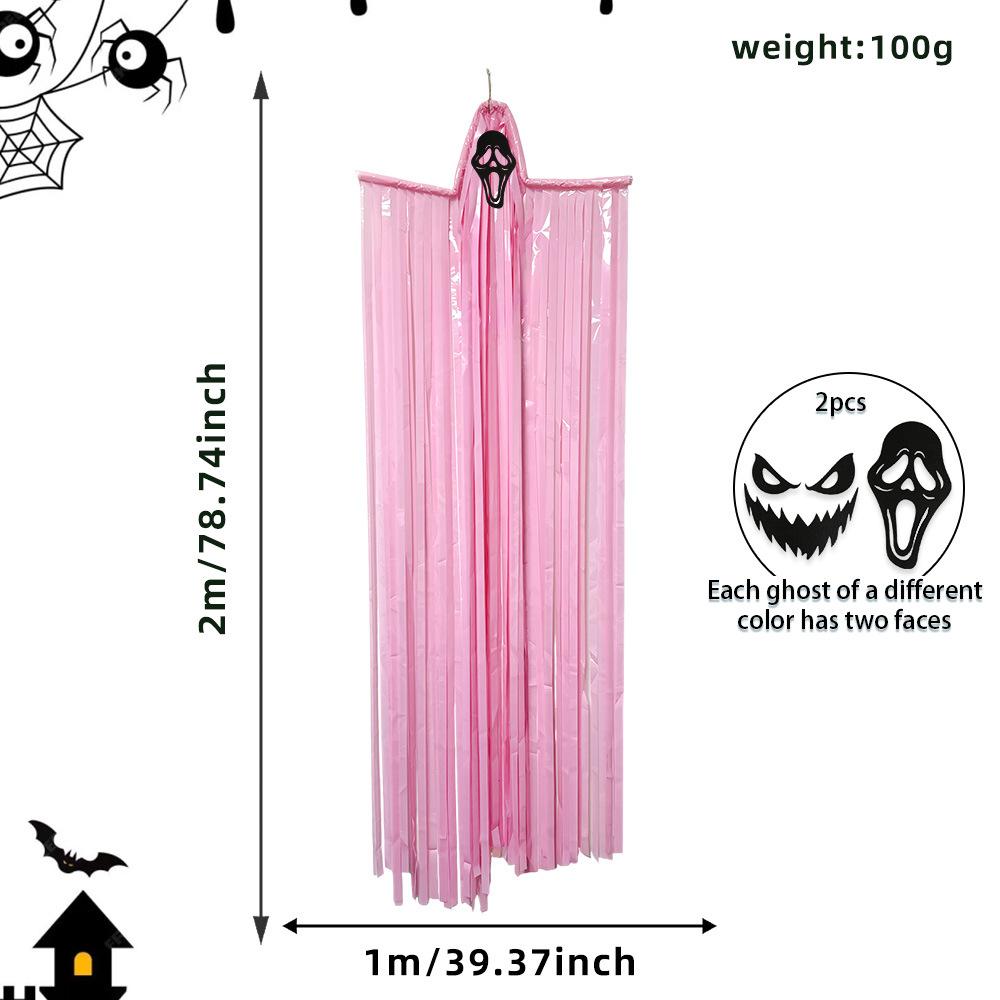 Halloween DIY Tassel Big Ghost Hanging Ornament Spooky Face Ghost Pendant Haunted House Yard Atmosphere Decor Party Cosplay Prop