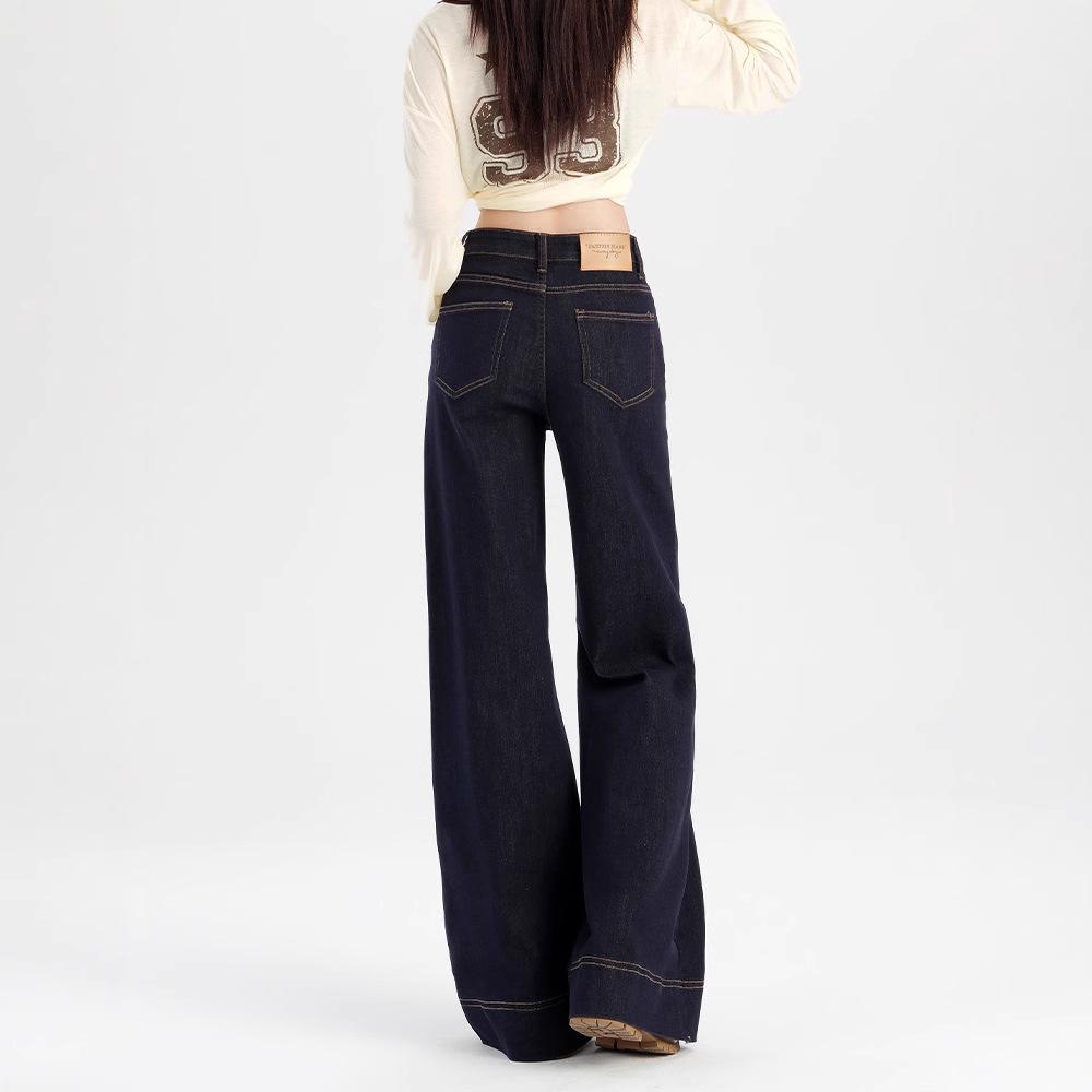 

High Waist Korean Style Slimming Straight Leg Women s Wide-Leg Floor-Length Jeans S
