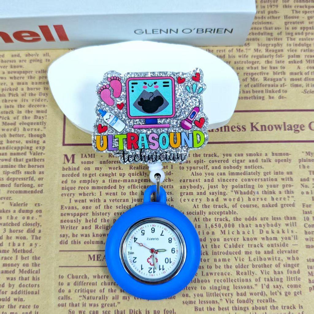 Shiny Cartoon Nurse & Doctor Badge Reel with Retractable PVC Pocket Watch Clip
