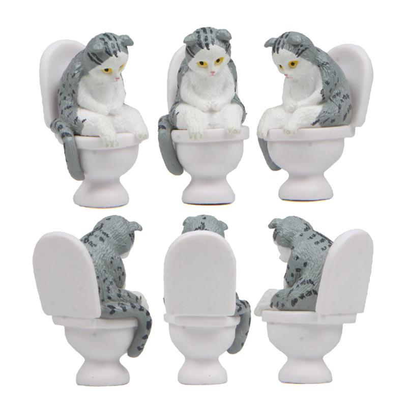 Toilet Seat Cat Model Cartoon Figurines Sitting On Toilet Kitten Diy Fairy Garden Bonsai Home Decor