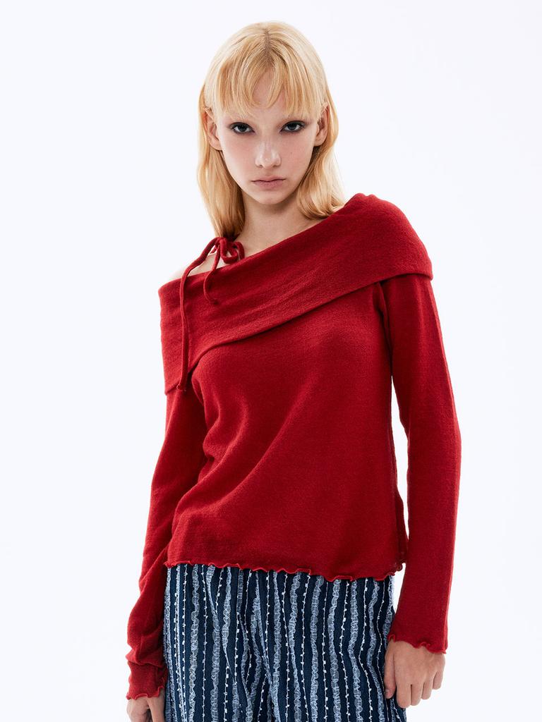 VISUS Wool Off-Shoulder Top_Red