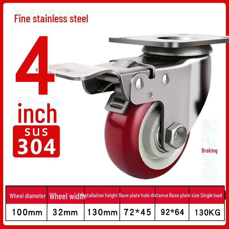 Medium 304 Stainless Steel Silent Caster Wheels with Brakes - Available In 3", 4", and 5" Sizes (Anti-Rust & Labor-Saving)