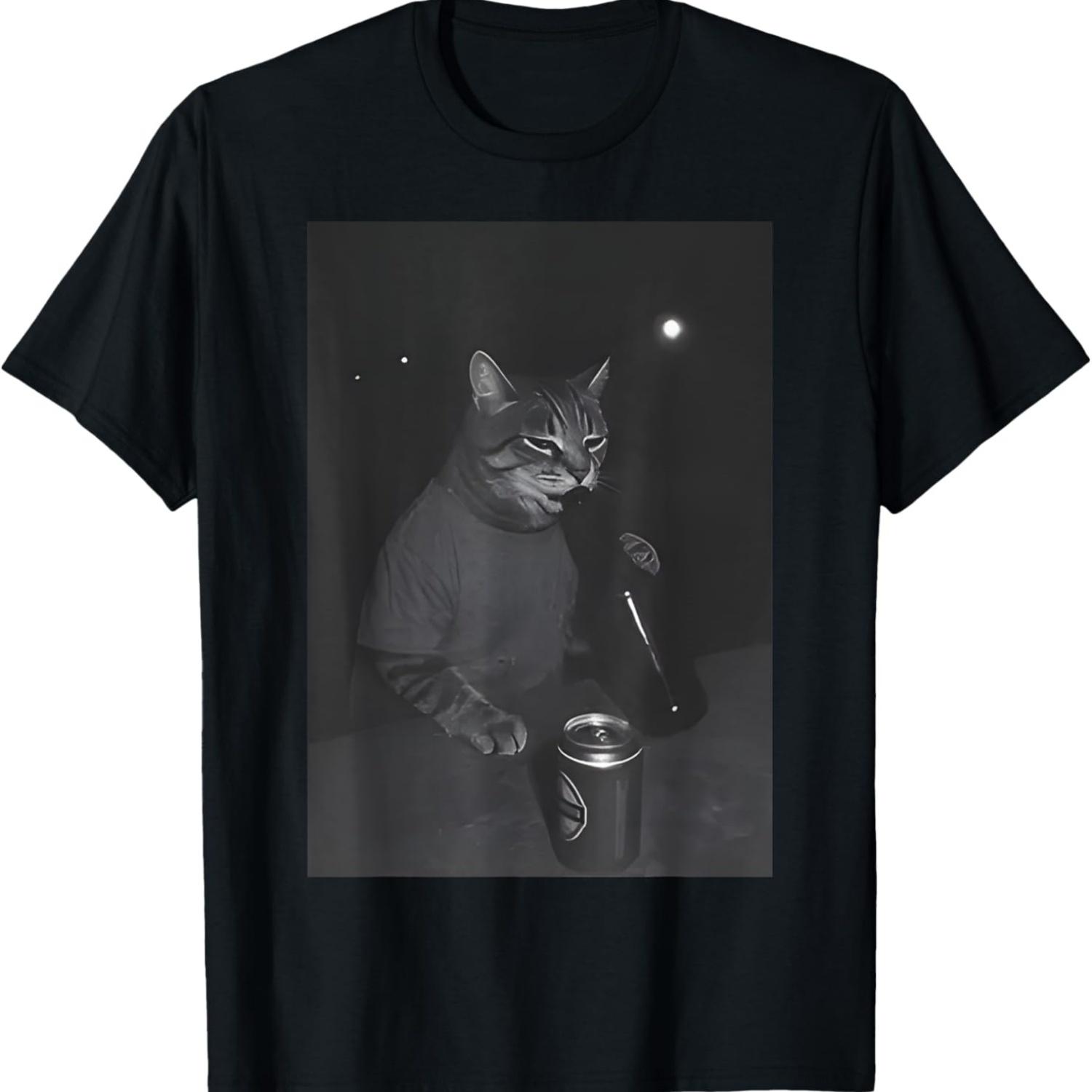 Funny Cat Lover Drinking Beer T-Shirt S
