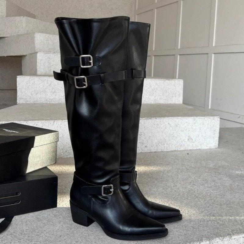 Spitze Zehen Damen High Boots Designer Schuhe mit Absatz Mode Frau Chelsea Boots Winter 2025 Neue Pumps Goth Marke Mujer De Botas