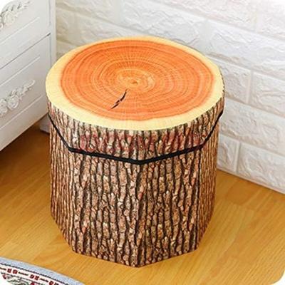 Tree Stump Storage Ottoman Folding Stool Collapsible Footrest Seat Lid Foldable Storage Box Living Room Bedroom Kids Decor