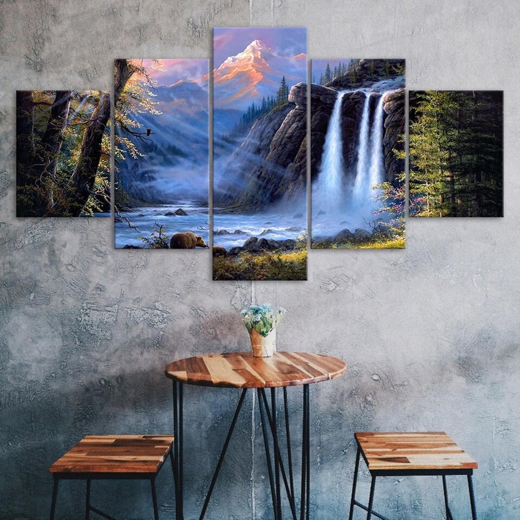 Fantasy Wasserfall Wald Gemälde Leinwand 5 Teile Fünfteiliges Wandbild Modernes Kunstposter Heimdekoration Geschenk Für Ihn Für Sie