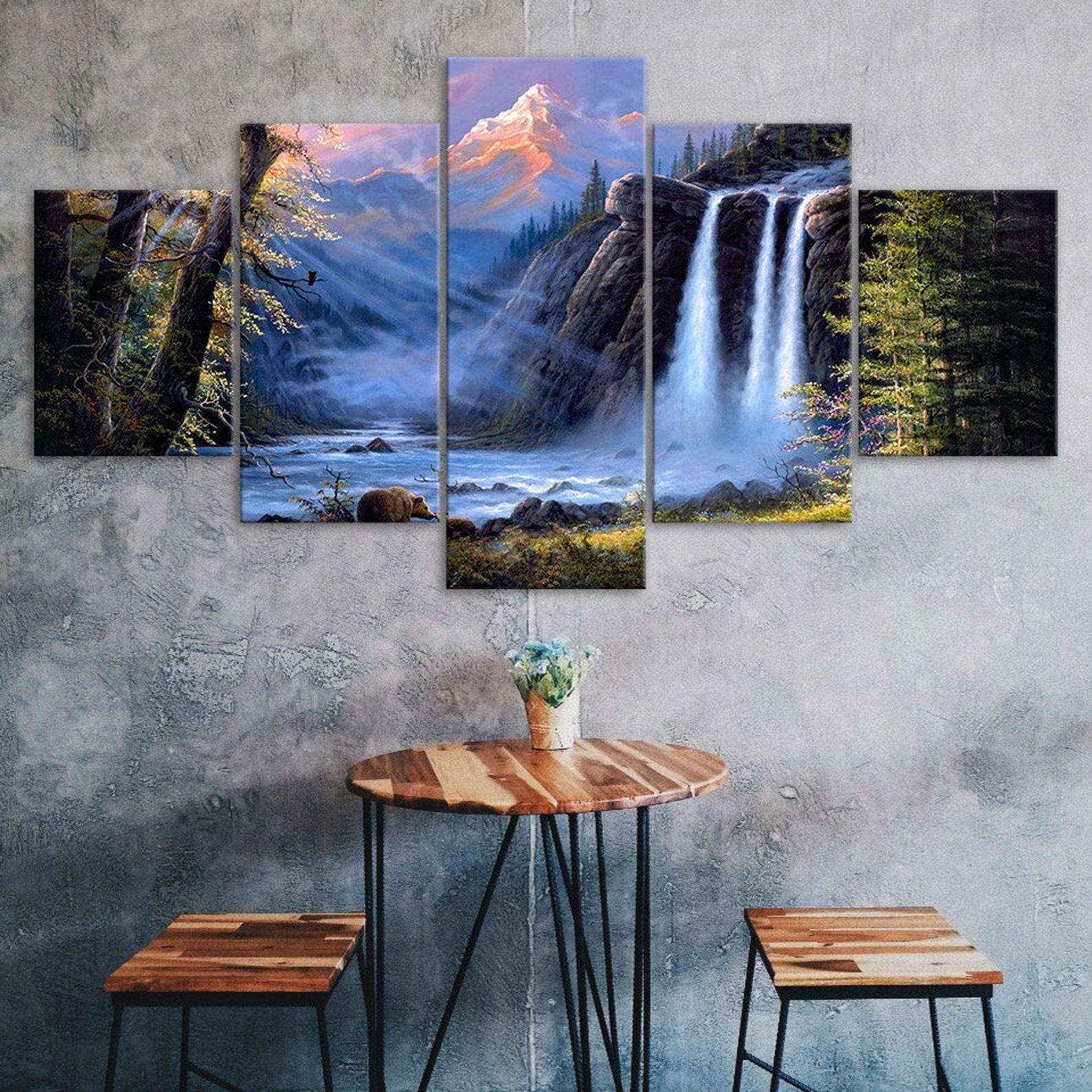 

Fantasy Waterfall Forest Painting Canvas 5 Piece Five Panel Wall Print Picture Modern Art Poster Home Decor Gift For Him For Her 20X35 20X45 20X55CM