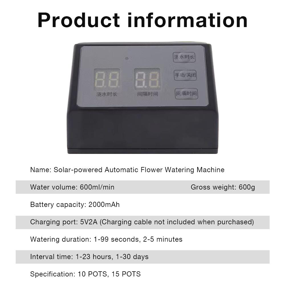 Garden Solar Energy Irrigation Timer Sprinkler Drip Irrigation System Water Controller Kit 2000mAh Battery 1/4" Hose Watering