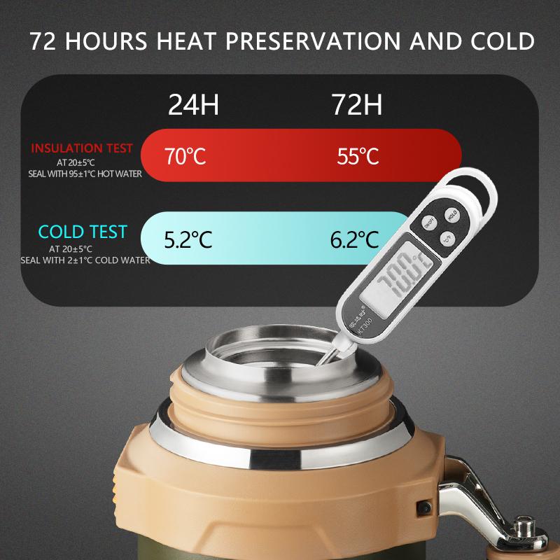2000ml Large 18/10 Stainless Steel Insulated Thermos Zinc Alloy Handle 64oz Vacuum Flask Camping Eco-Friendly 24 Hours