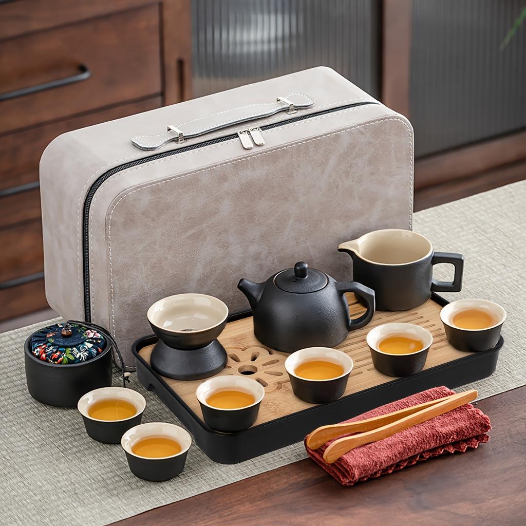 1set Ceramic Black Kung Fu Tea Set Portable Travel Tea Set Office And Living Room Tea Gift Box Set Household Tea Pot And Cup Tea Brewing Set Suitable