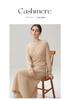 Women's Cashmere V-Neck Ribbed Waist Long Dress - Autumn/Winter Collection