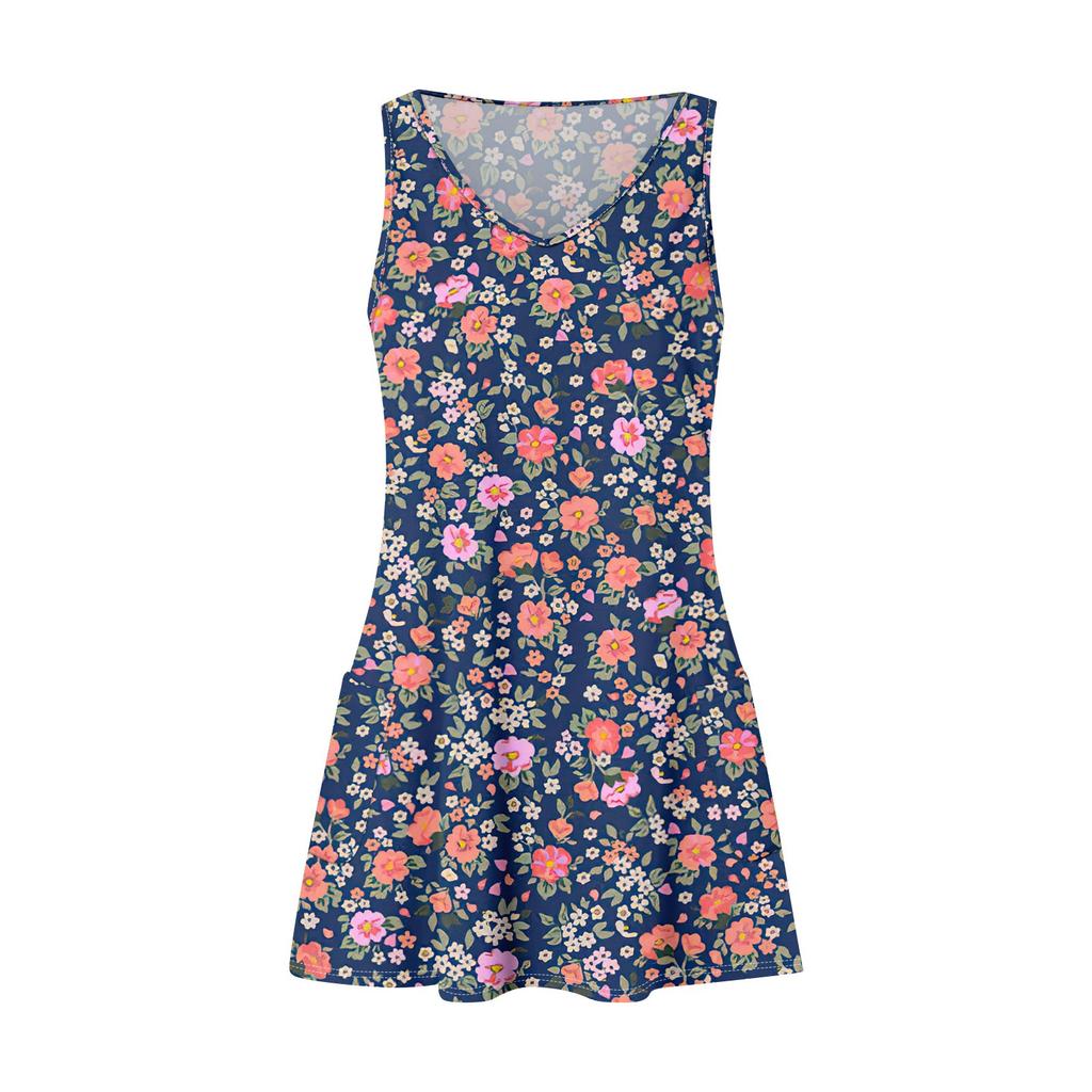 Women's Casual Floral Printed Summer Bohemian Beach Dress With Pockets V-Neck Tank Dress