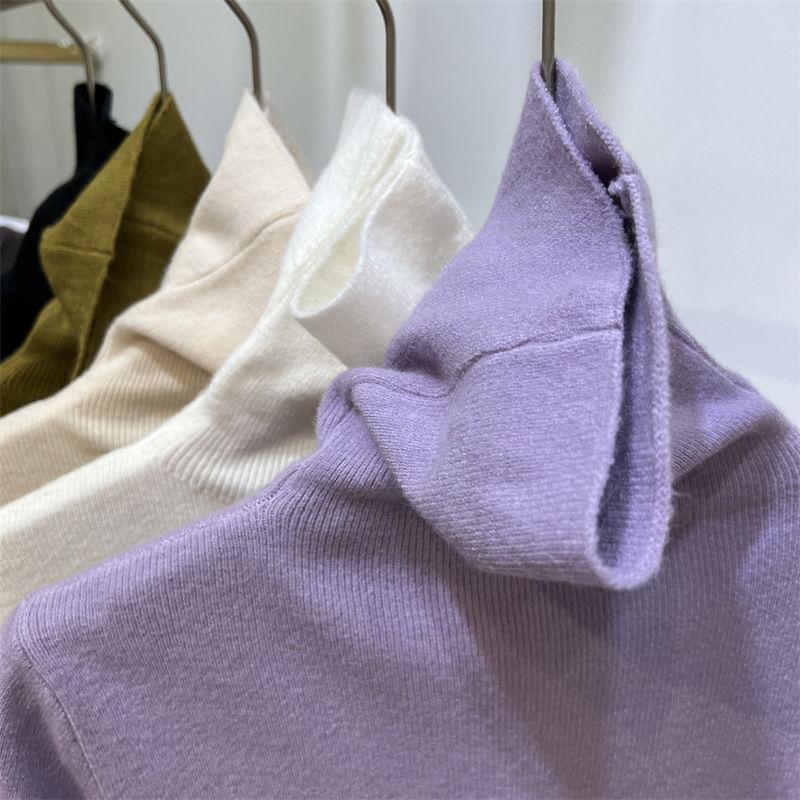 Solid Turtleneck Elegant Slim Sweater Women Spring Autumn Base Layer New Tops Casual Long Sleeved Knit Pullover