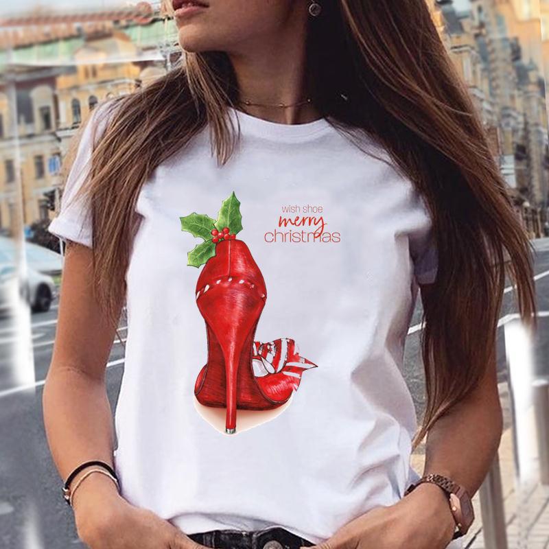 Christmas Animal Merry Chris Print Summer Loose Round Neck Pure Cotton Short Sleeved Shirt T-Shirts Women’s