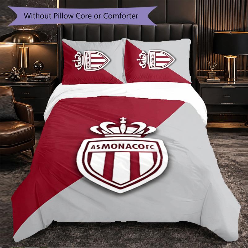 Monaco FC Themed Bedding 3Pcs Duvet Cover Set Decorative Bed Linen For Teen Room Home Decoration