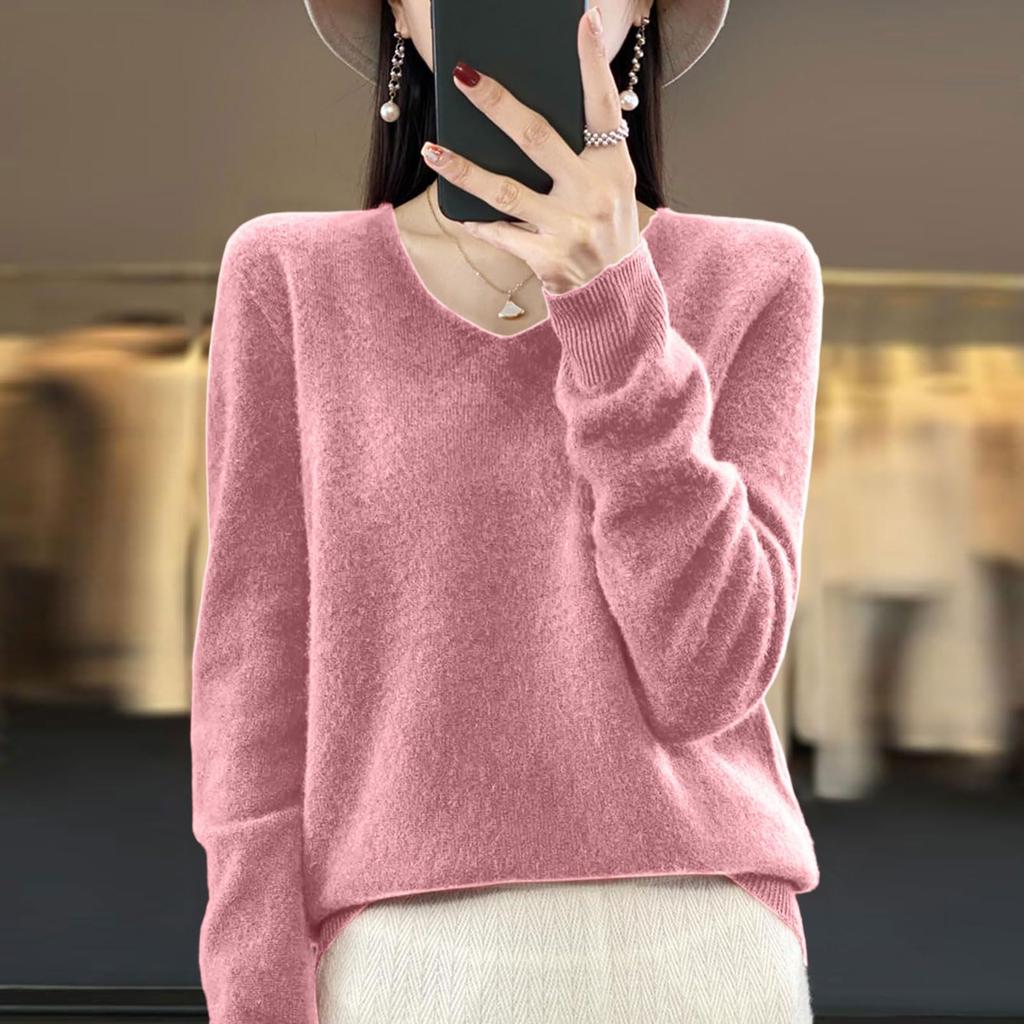 Women's Knit V-Neck Long-Sleeve Top Casual Comfort Long-Sleeve Blouse