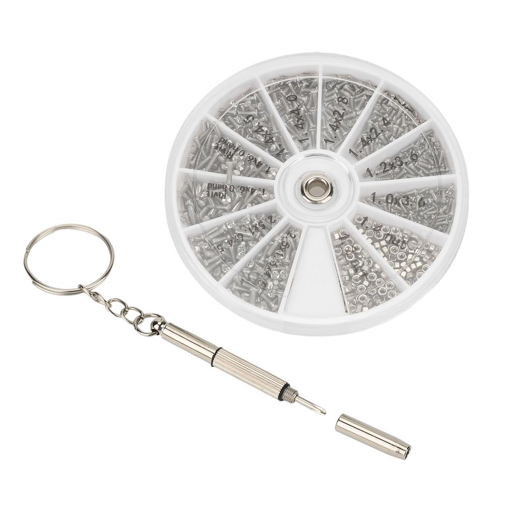Schraubenmuttern Sortimentskasten 600 Stück Uhr Brille Kleine Schraubenmuttern Reparaturset mit Schraubendreher M1M1.2