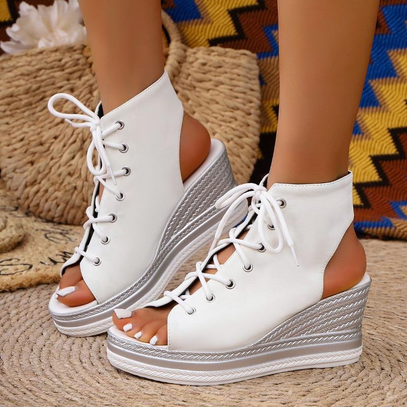 Leopard Print Large Size Wedge Heel Sandals Women's Summer New Muffin Platform Sandals