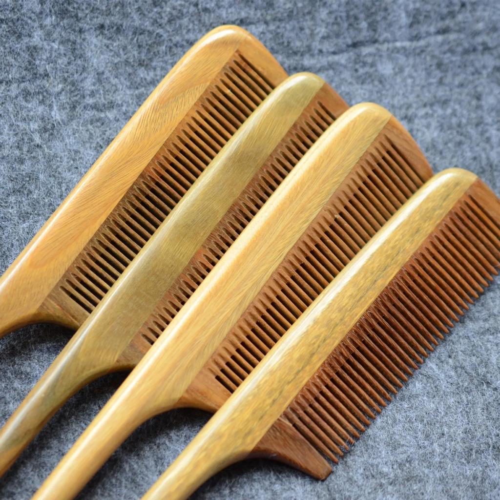 Natural Green Sandalwood Hair Comb 21cm Fine Tooth Thickened Sharp Tail Hairdressing Comb for Styling And Grooming