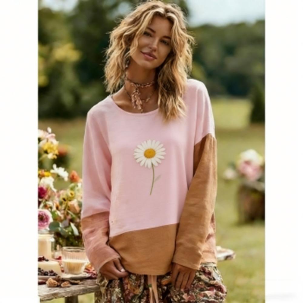 Stile Europa America Stampa Floreale T-shirt da Donna Top Moda Street Donna Manica Lunga Abbigliamento Outdoor Casual Maglietta Felpa