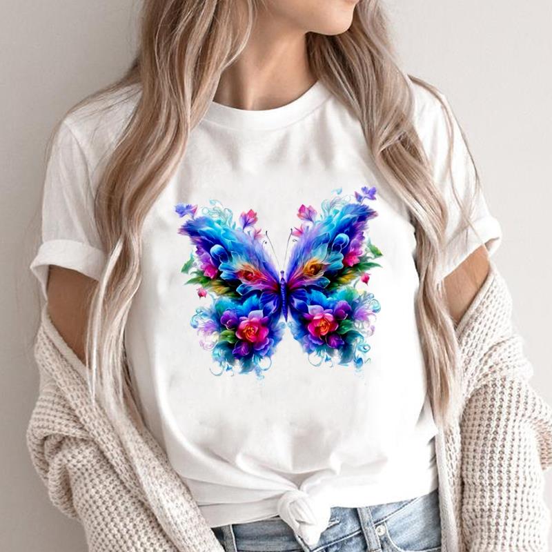 

(Asian Size) watercolor flower style cute Short Sleeve Clothing Print Female Casual Fashion T Women s Top Graphic Tee T-shirts 5XL