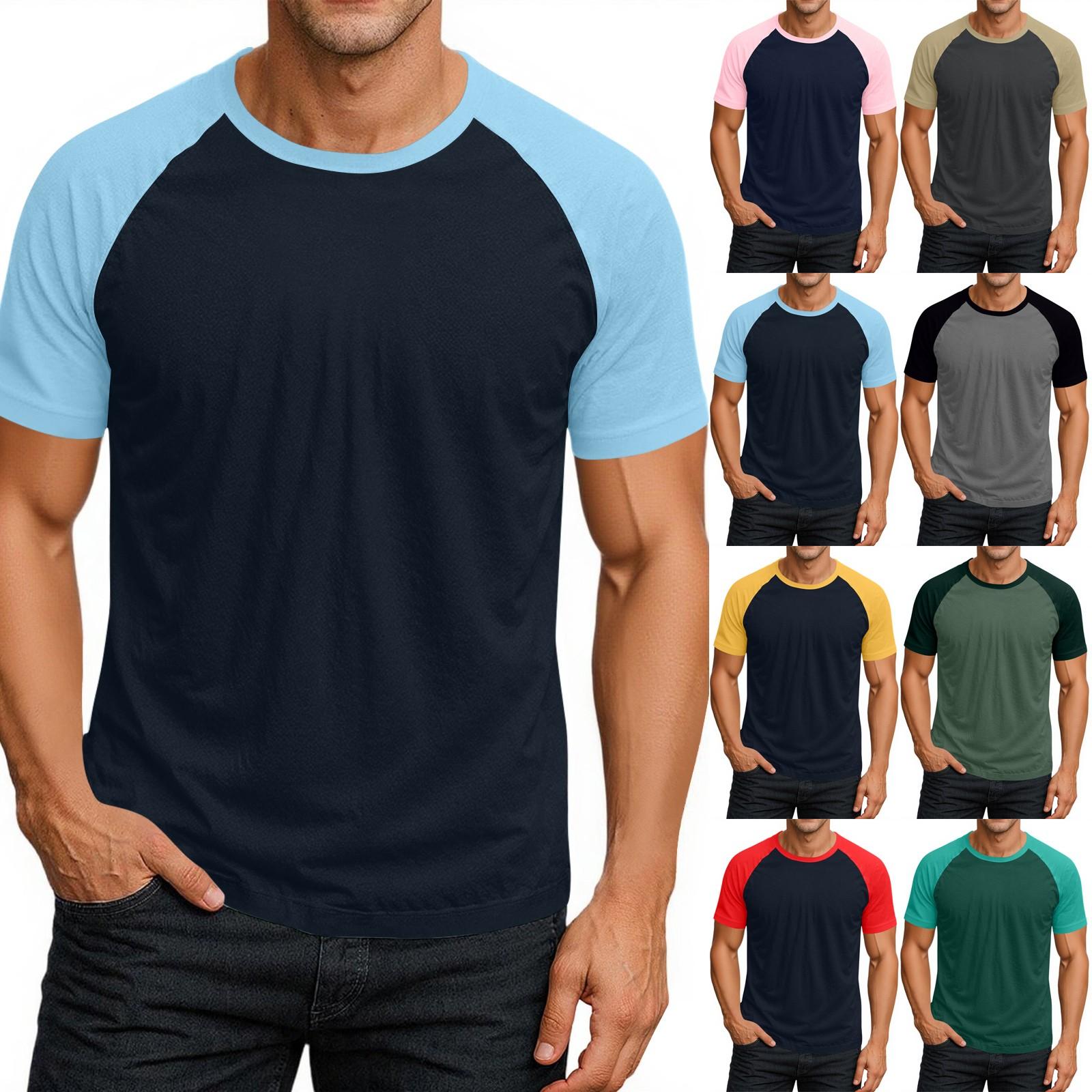 Мужская футболка с круглым вырезом, контрастного цвета, с рукавами реглан и коротким рукавом L чёрный